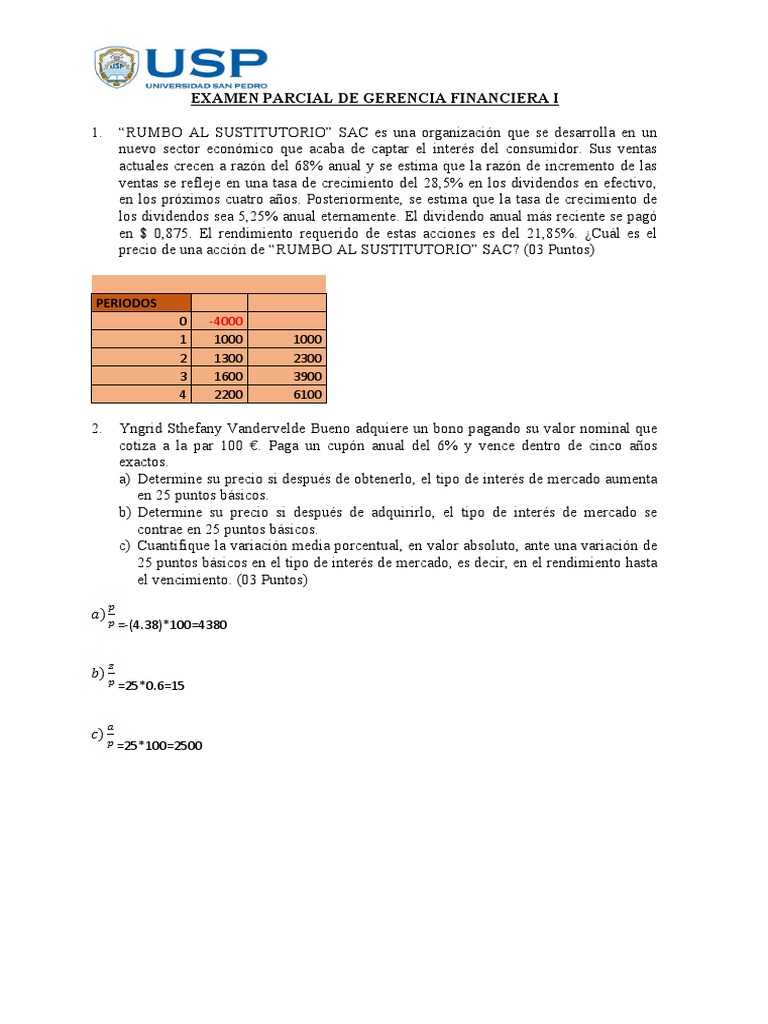 Examen Parcial de Gerencia Financiera I | PDF | Amortización (Negocio ...