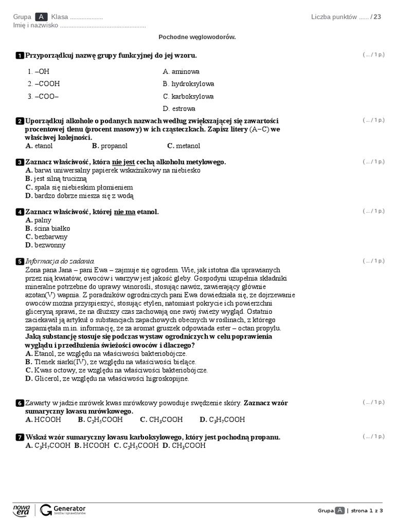 Kwasy Karboksylowe Sprawdzian Pdf Odpowiedzi