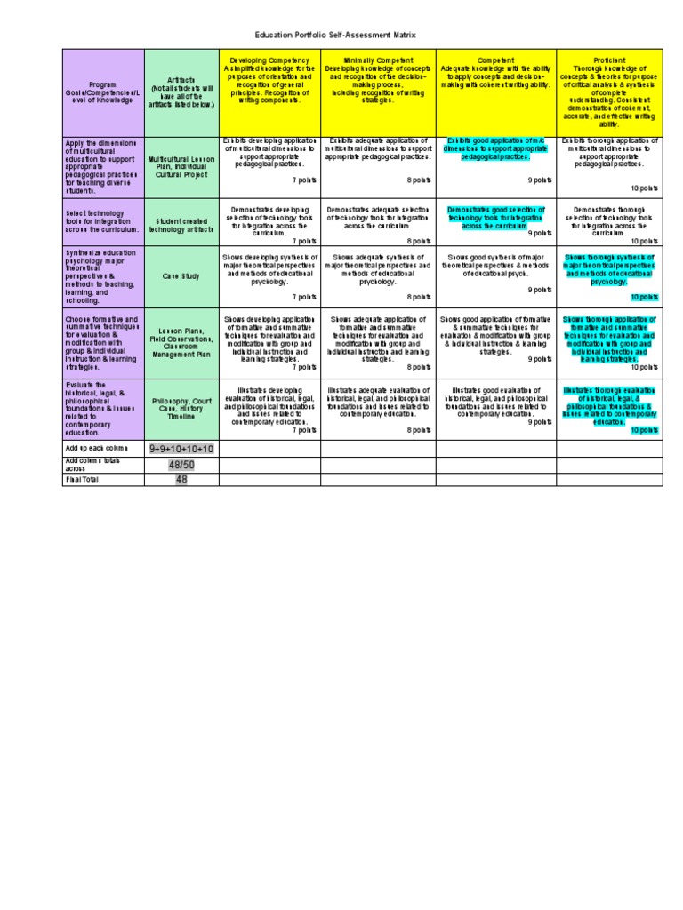 Best Portfolio Self Assessment Matrix | PDF | Pedagogy | Evaluation