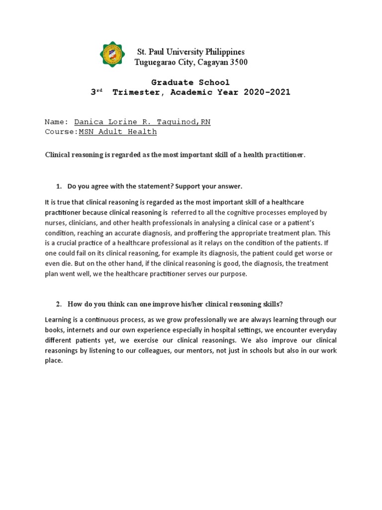 Graduate School 3 Trimester, Academic Year 20202021 St. Paul