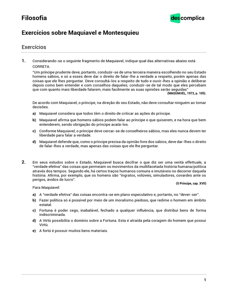 Exercíciosobjetivos-filosofia-Exercícios Sobre Maquiavel e Montesquieu ...