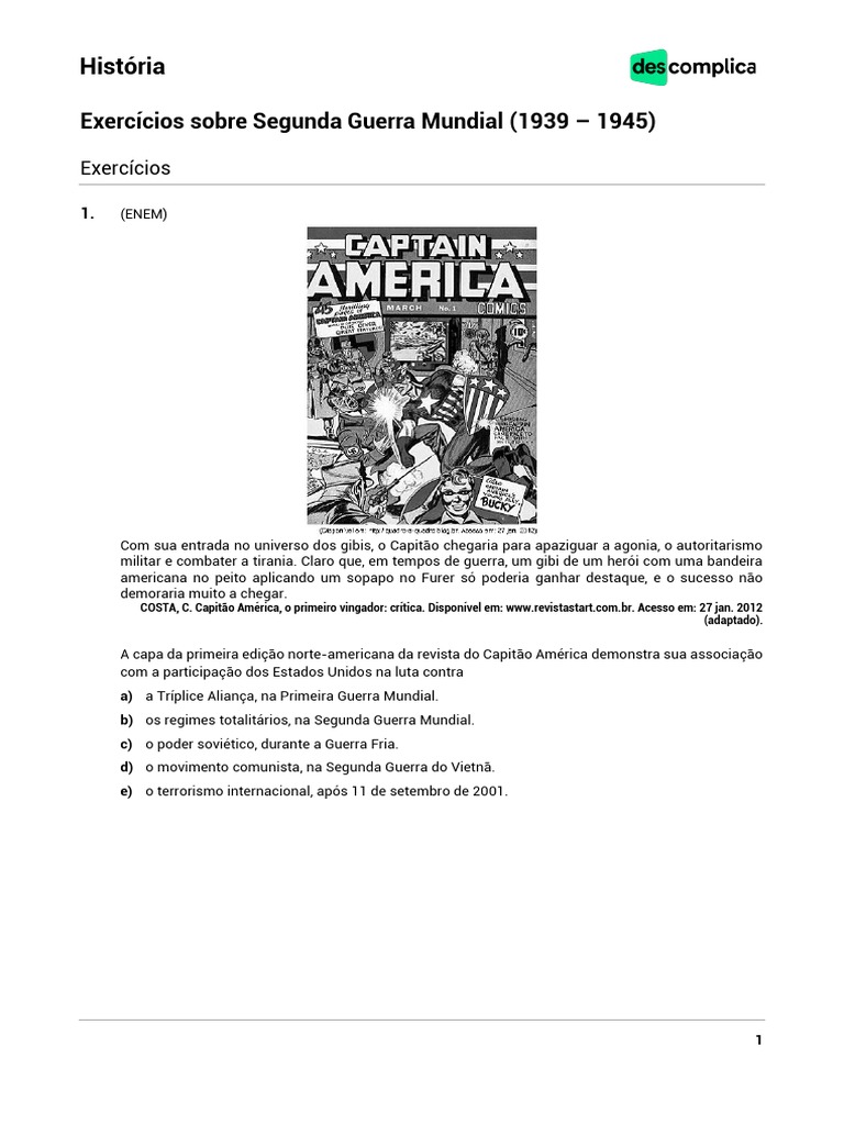 Exercícios sobre a Segunda Guerra Mundial | PDF | Alemanha nazista ...