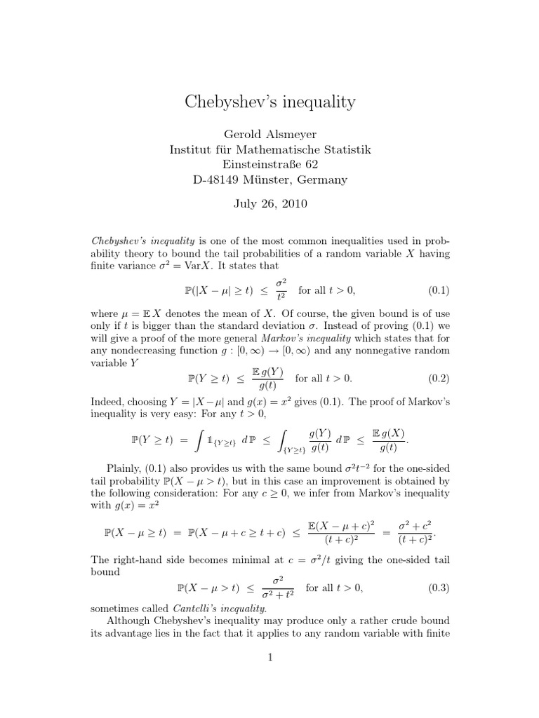 Chebyshev Pdf Probability Theory Teaching Mathematics