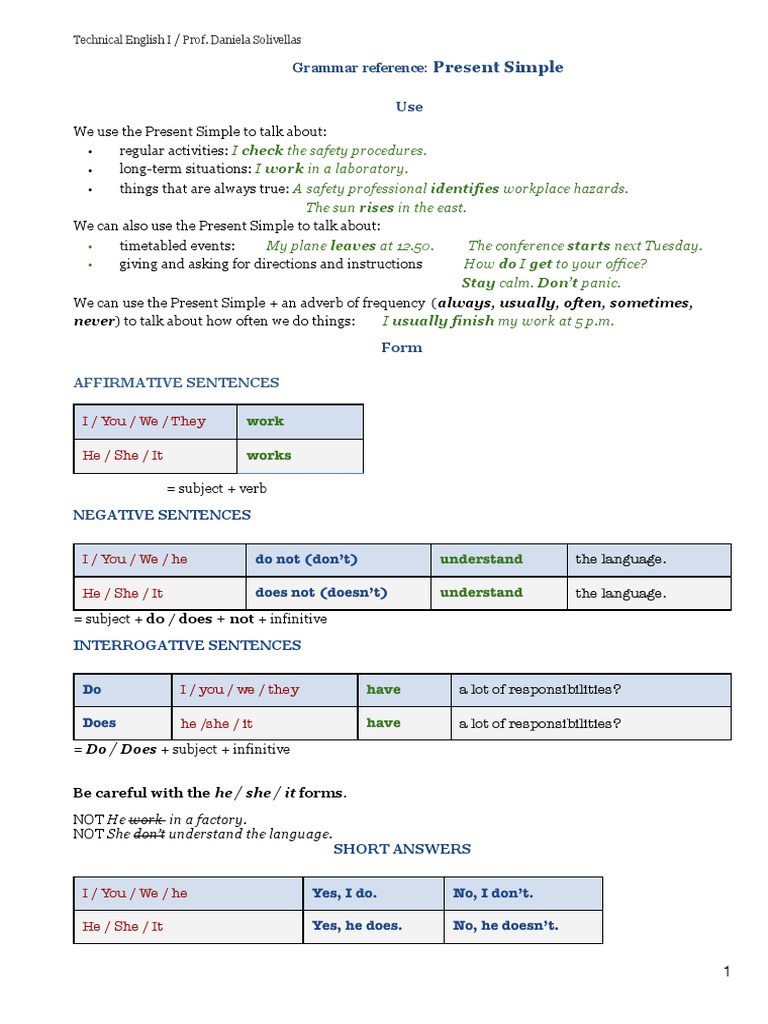 Grammar Reference:: Present Simple | PDF | Subject (Grammar ...
