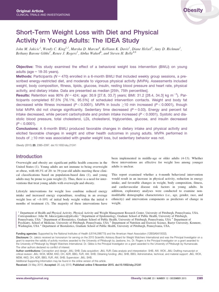 Behavioral Weight Loss in Young Adults | PDF | Obesity | Weight Loss