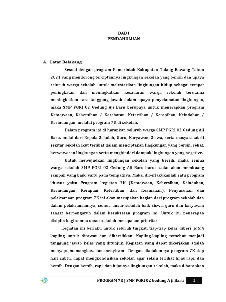 Program 7K di SMP PGRI 02 Gedung Aji Baru | PDF