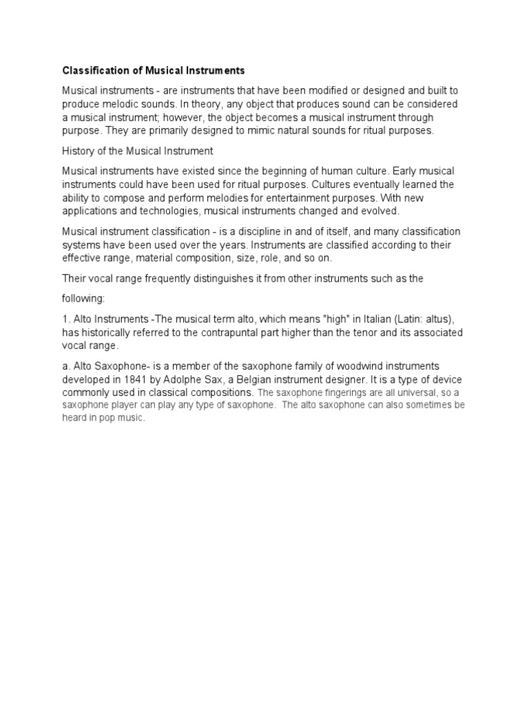 Classification of Musical Instruments PDF Double Bass String