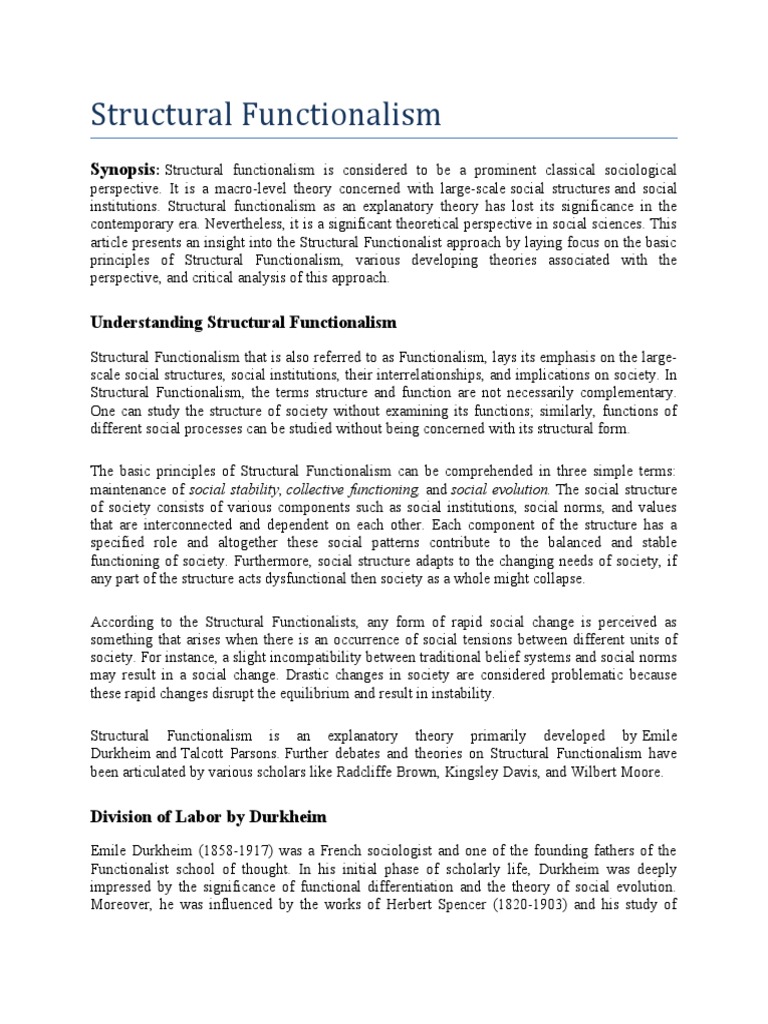 Structural Functionalism | PDF | Social Stratification | Social Structure