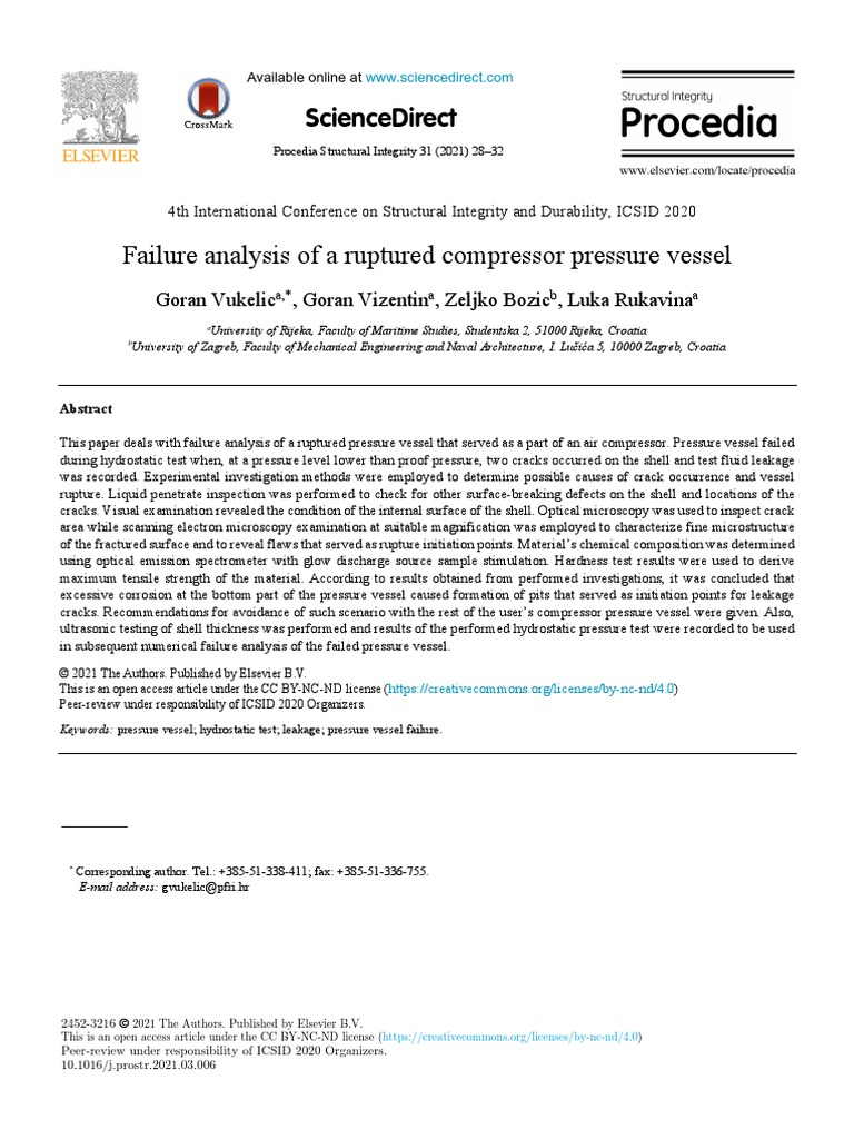 Failure Analysis of A Ruptured Compressor Pressure Vessel Failure ...