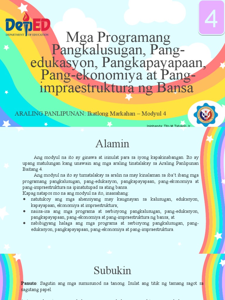 Modyul 4 Mga Programang Pangkalusugan Pang Edukasyon Pangkapayapaan ...