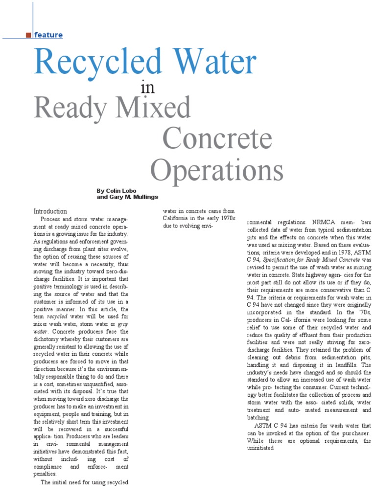 Recycled Water in Concrete Production | PDF | Concrete | Density