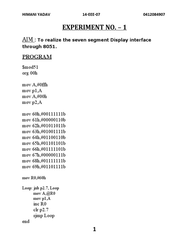 Experiment No. - 1: Program | PDF