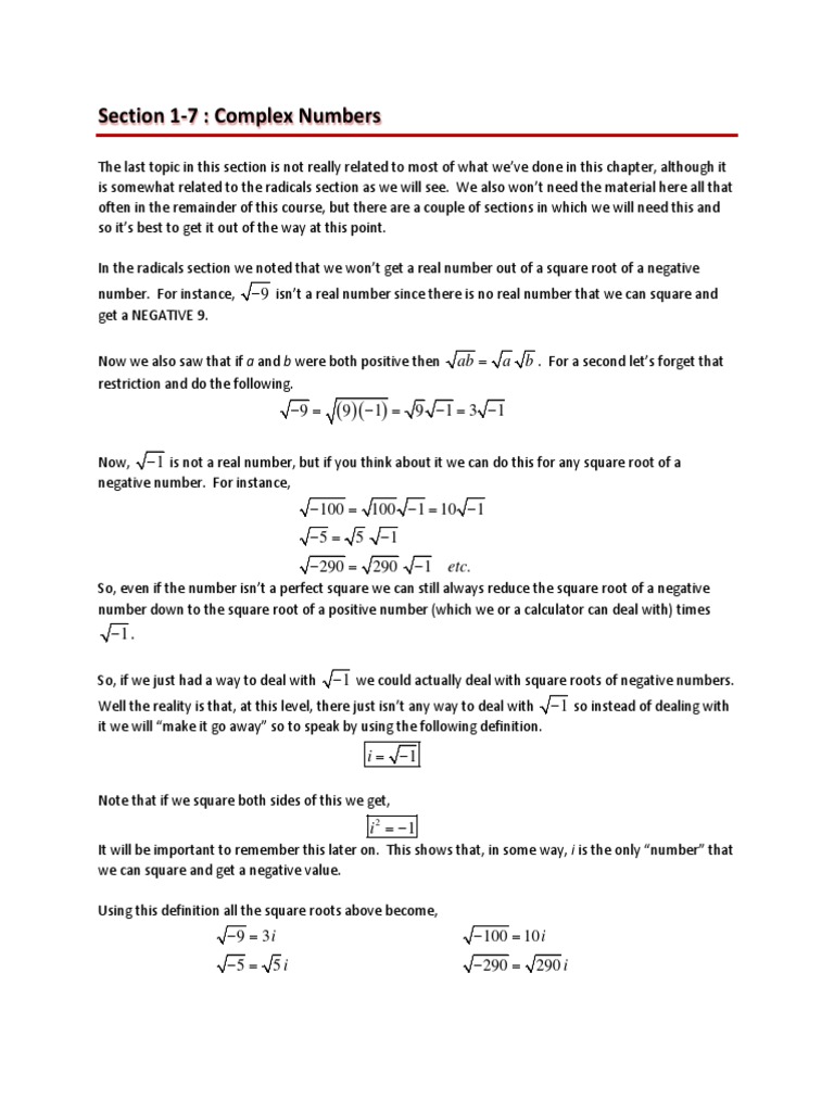 Section 1-7: Complex Numbers: Ab Ab | PDF | Numbers | Complex Number