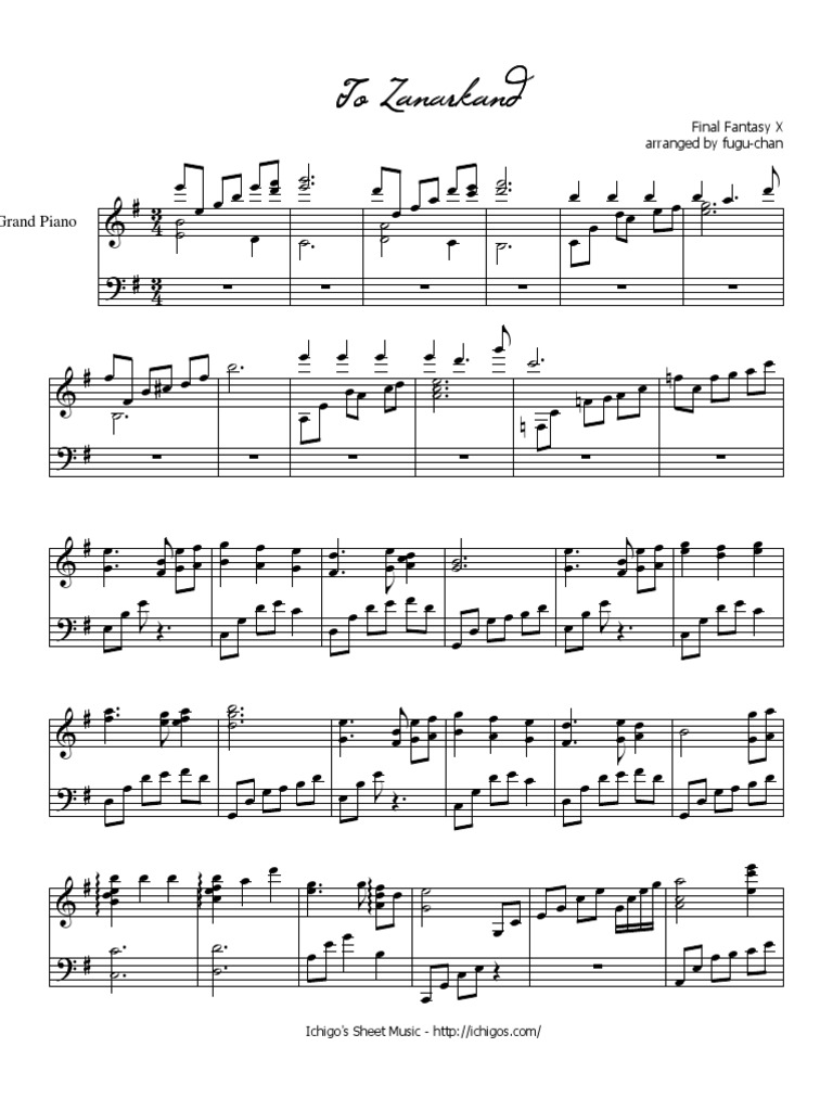 To Zanarkand Piano Sheet Music PDF
