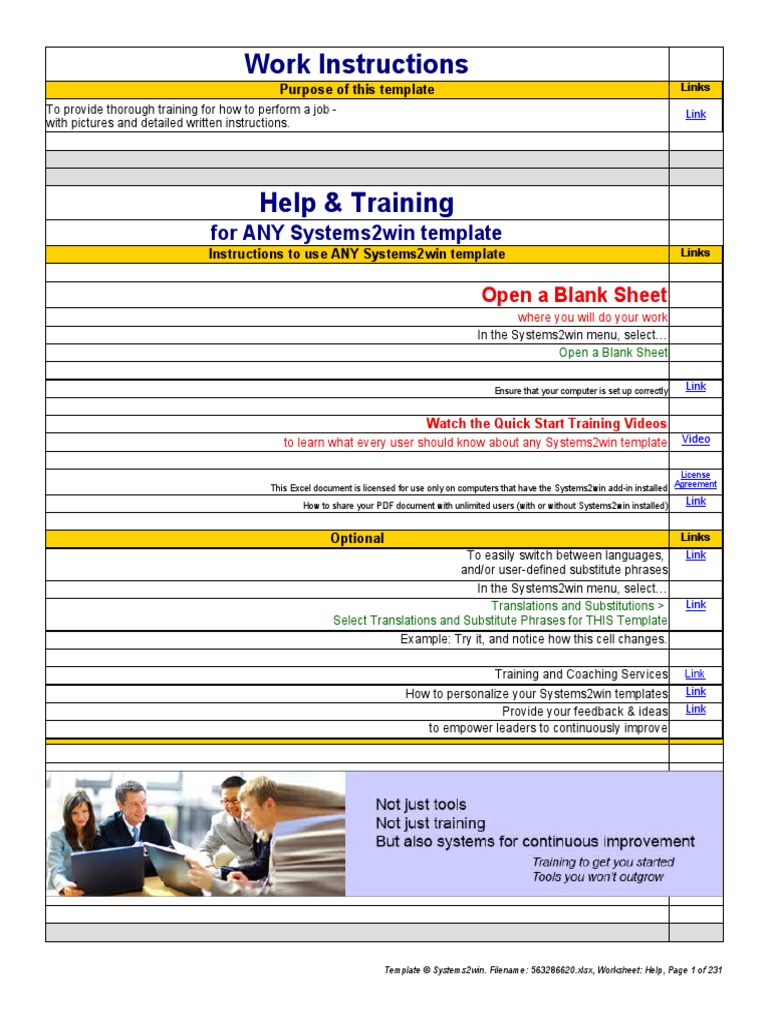 Work Instructions: For ANY Systems2win Template | PDF | Microsoft Excel ...
