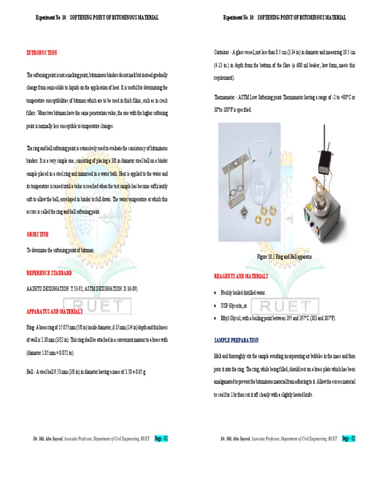 Bituminous Material Softening Point Test | PDF | Asphalt | Water