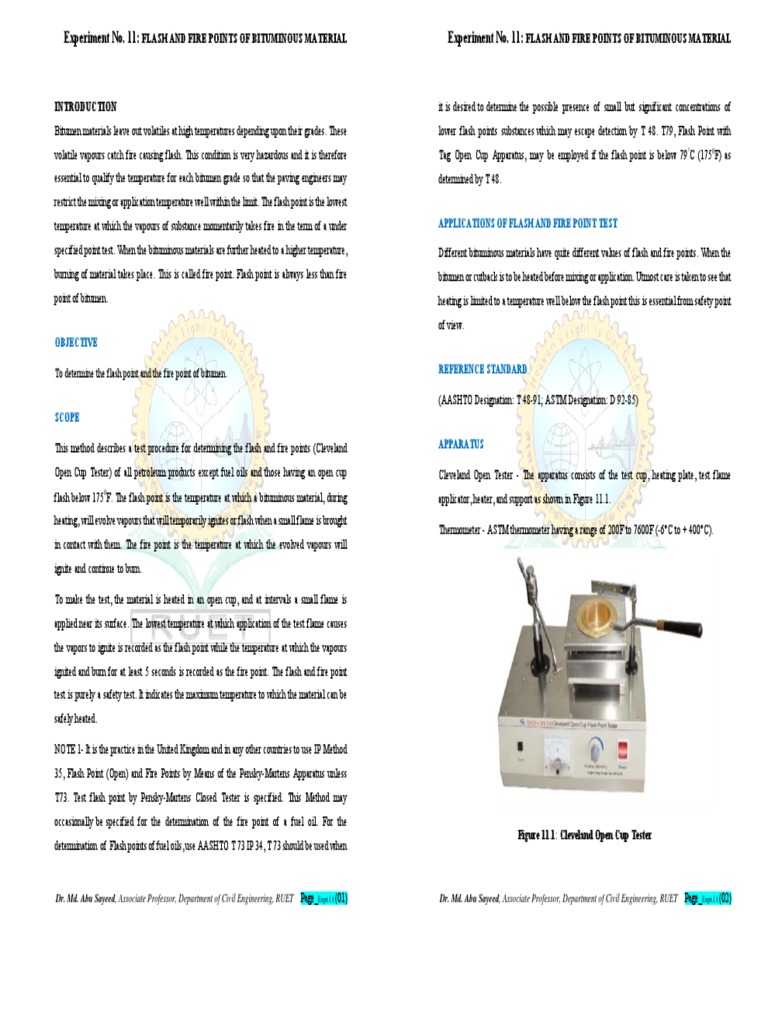 Bitumen Flash and Fire Point Testing | PDF | Chemical Engineering ...