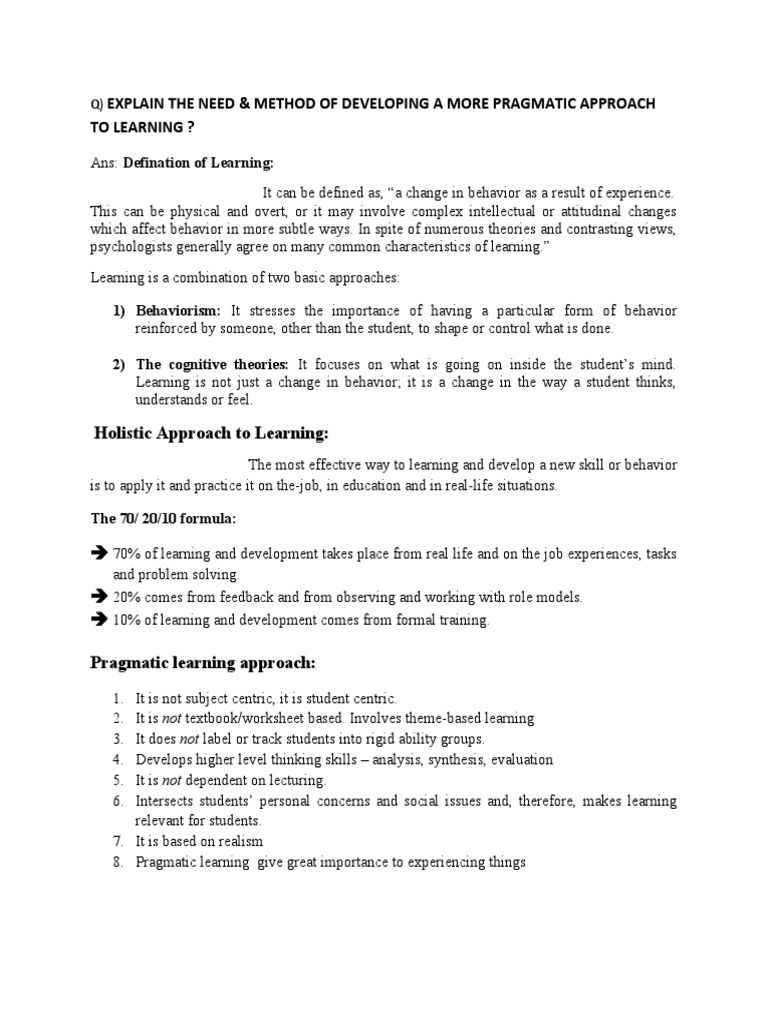 Pragmatic Approach To Learning | PDF | Learning | Motivational