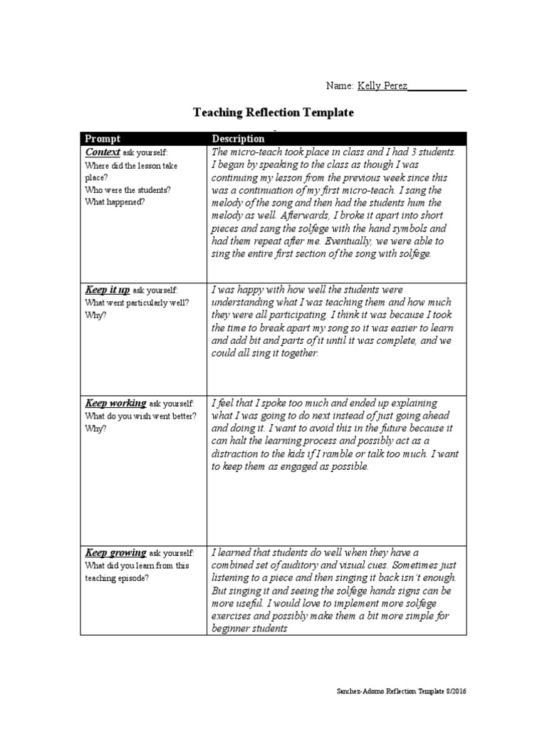 Reflectiontemplate 2016 1 1 | PDF | Behavior Modification | Applied ...