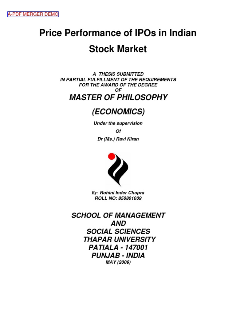 Price Performance of Ipos in Indian Stock Market: Master of Philosophy ...