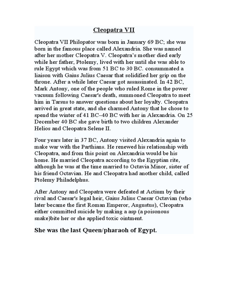 Cleopatra VII: Last Pharaoh of Egypt | PDF
