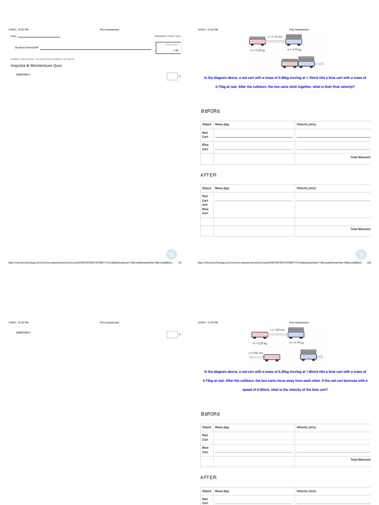 Impulse & Momentum Quiz Before PDF Momentum Airbag