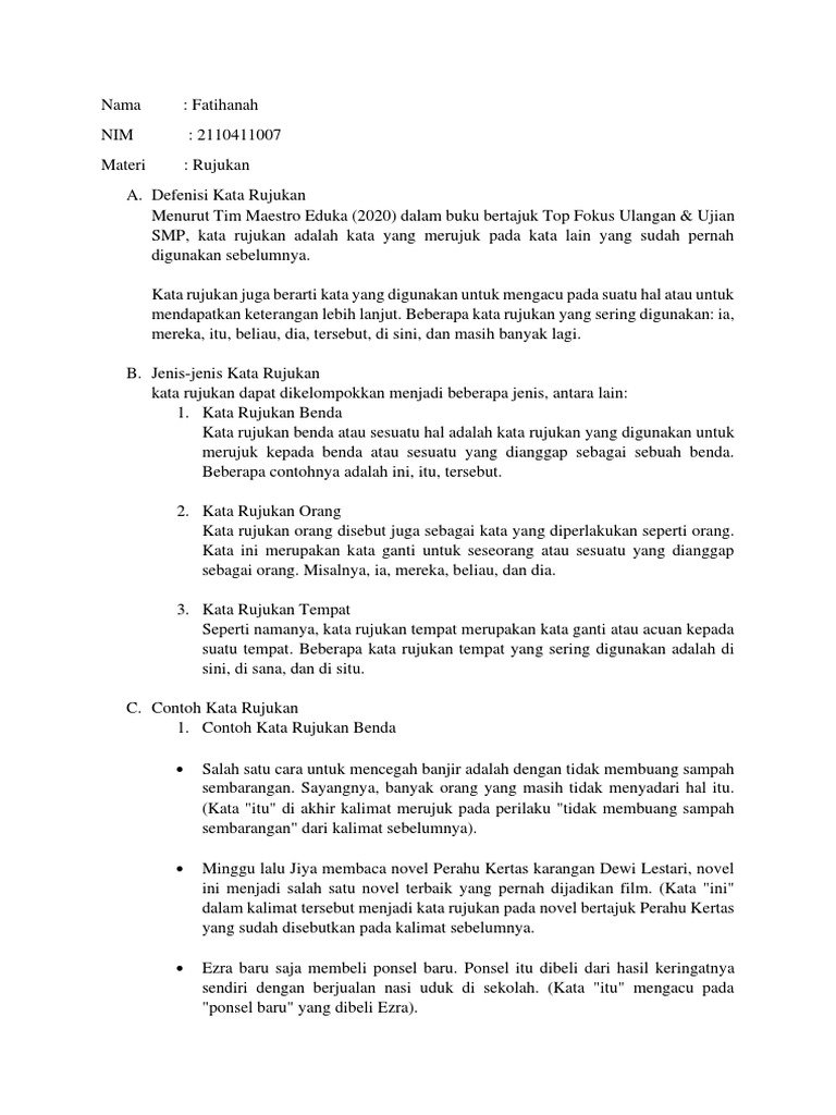 Pengertian dan Jenis Kata Rujukan | PDF | Seni & Disiplin Bahasa