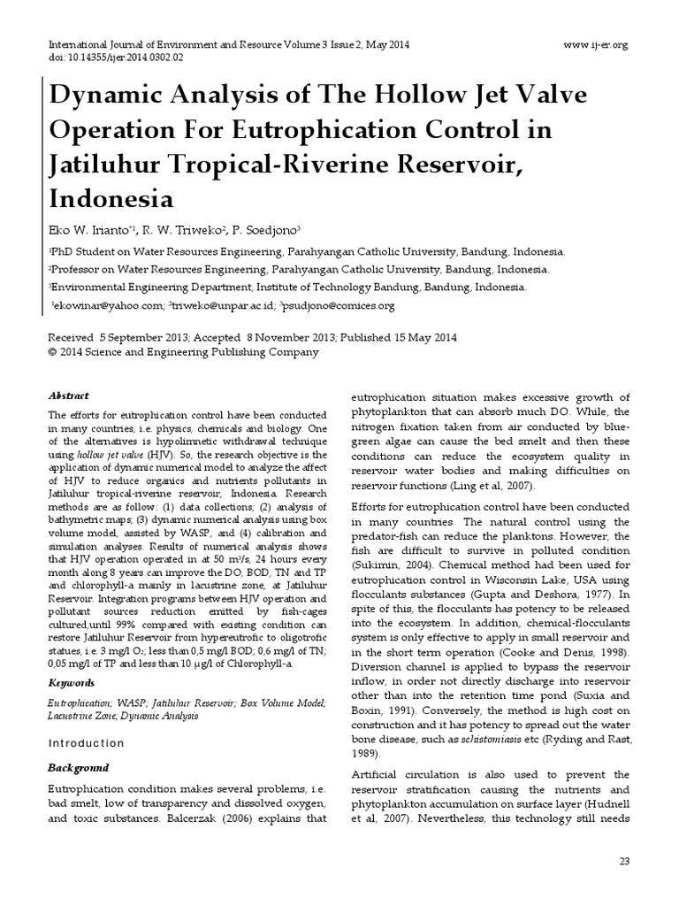 Dynamic Analysis of The Hollow Jet Valve PDF Eutrophication