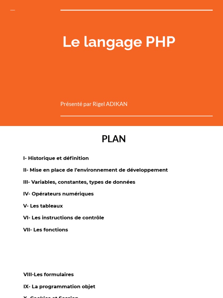 Introduction au langage PHP | PDF | PHP | Variable (informatique)