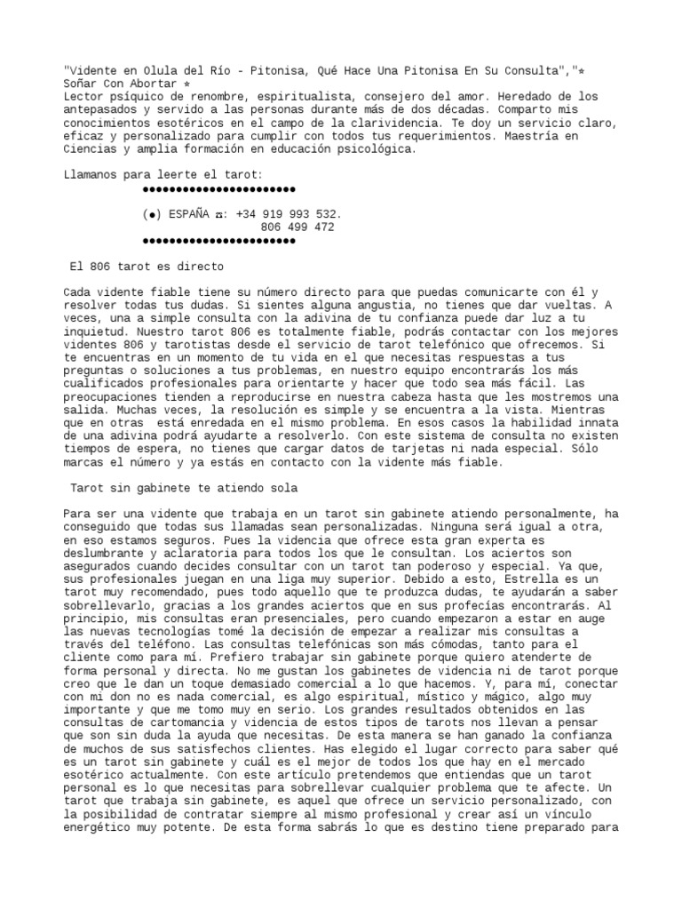 Vidente en Olula Del Río Pitonisa, Qué Hace Una Pitonisa en Su