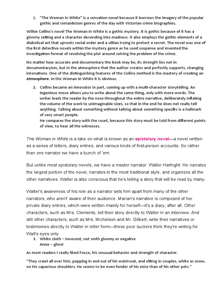 Atmosphere. in The Woman in White It Is Obvious PDF Narration The Woman In White (Novel)