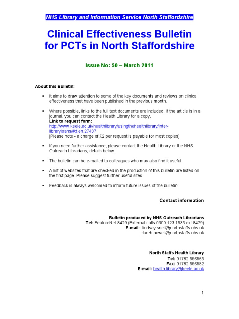 Clinical Effectiveness Bulletin For Pcts In North Staffordshire National Health Service