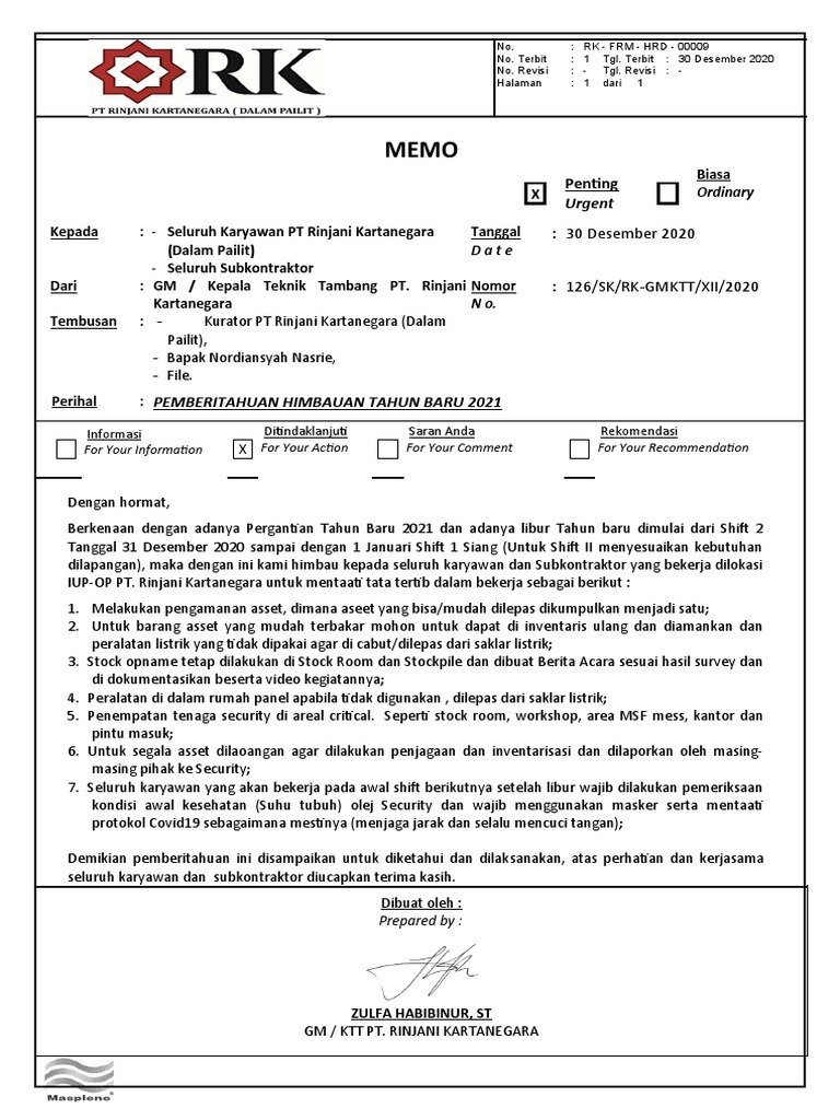 Memo Tahun Baru 2021 | PDF