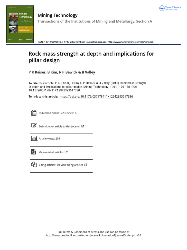 Pillar Design and Rock Mass Strength Insights | PDF | Strength Of ...