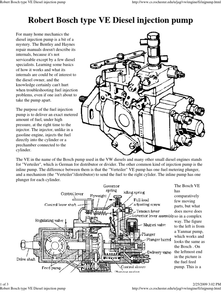 Bosch VE Diesel Injection Pump Overview | PDF | Fuel Injection | Diesel ...