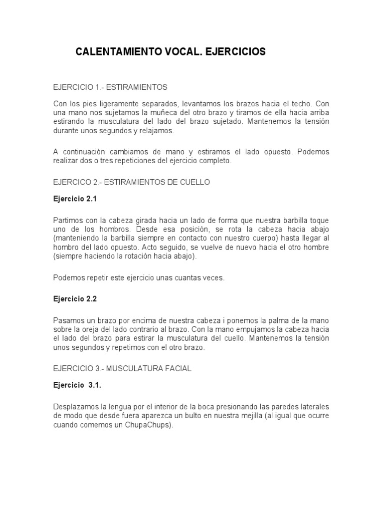 Ejercicios de Calentamiento Vocal | PDF | Sonido | Boca