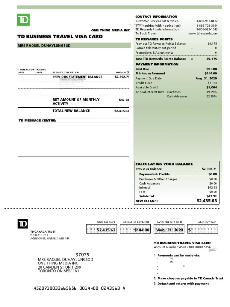 td visa business travel