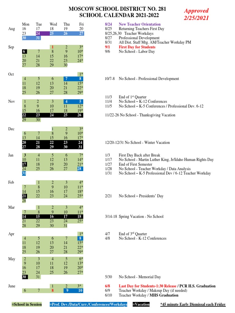 MSD 21-22 School Calendar Approved 2-24-21 | PDF