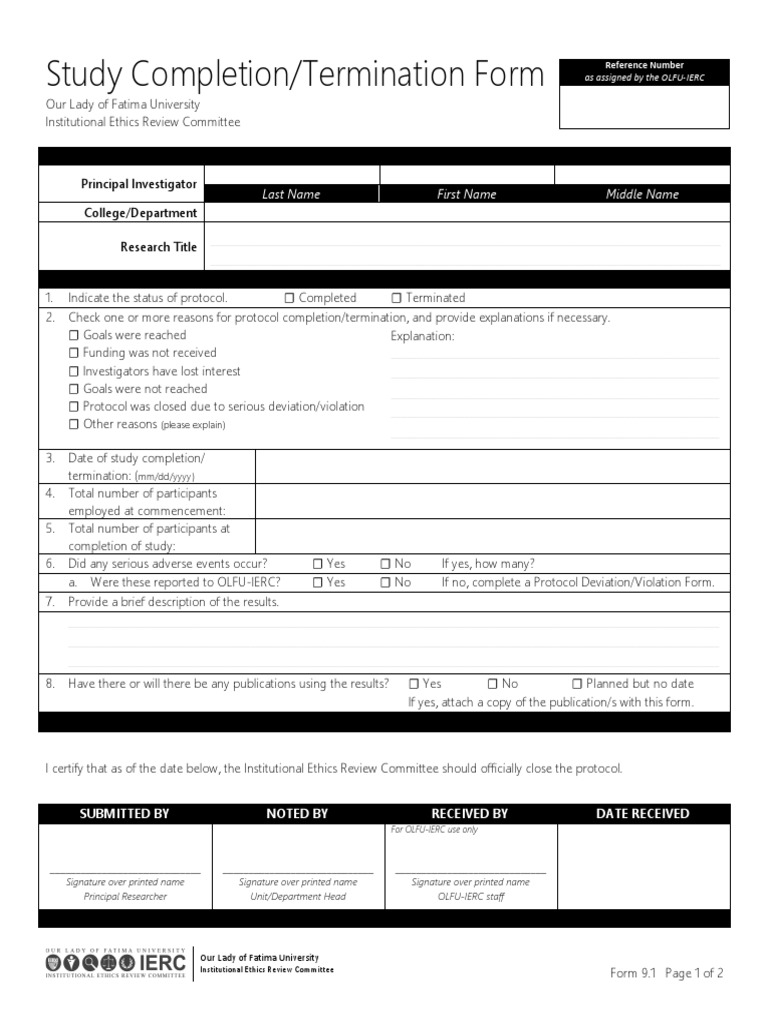Study Completion and Termination Form | PDF