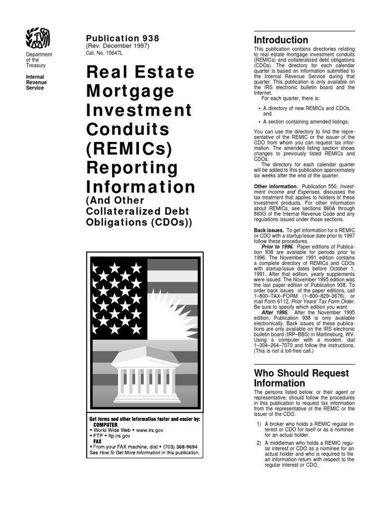 Us Internal Revenue Service P938 1997 Collateralized Debt Obligation Financial Economics