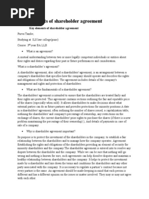Key Elements of Shareholder Agreement