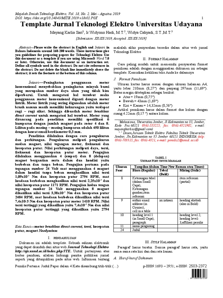 Template Jurnal Teknologi Elektro UNUD | PDF