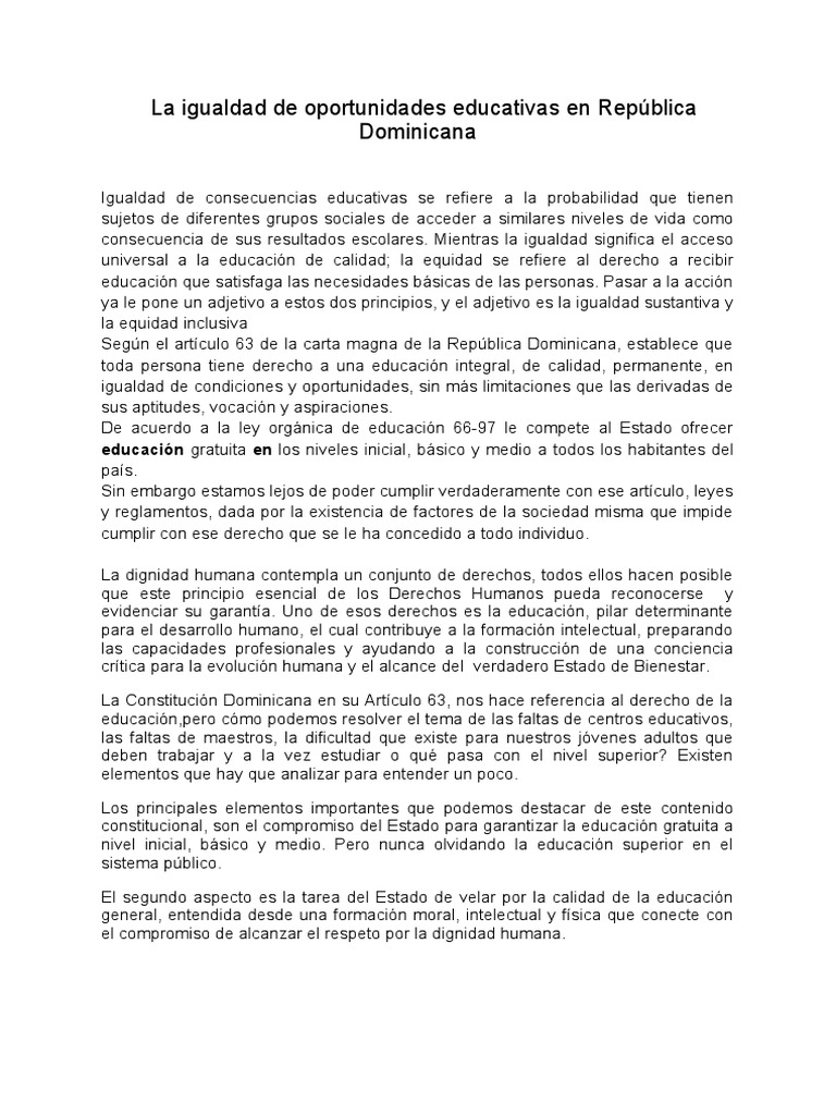 La Igualdad Educativas en Rep Dom | PDF | Desigualdad social ...