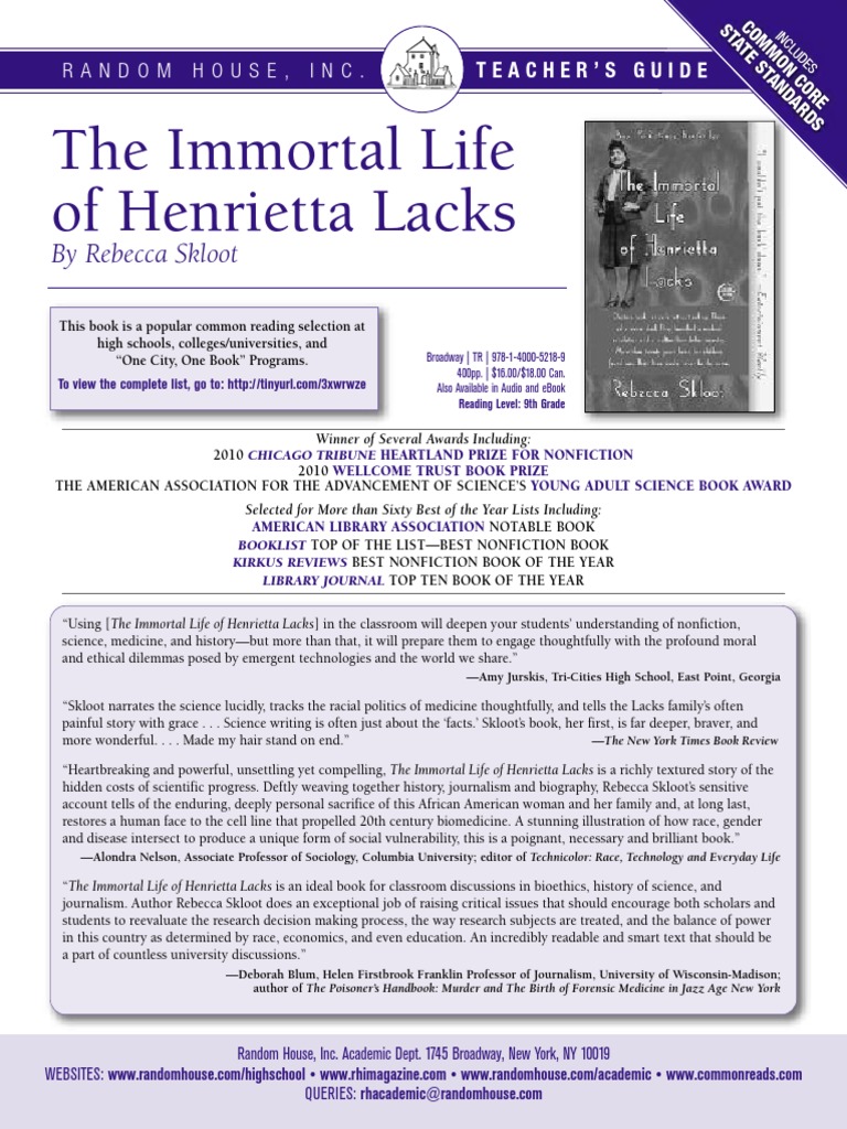 Teacher s Guide THE IMMORTAL LIFE OF HENRIETTA LACKS by Rebecca Skloot He La