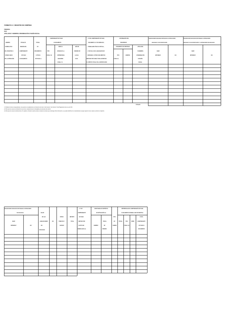 Formato Registro De Compras Pdf