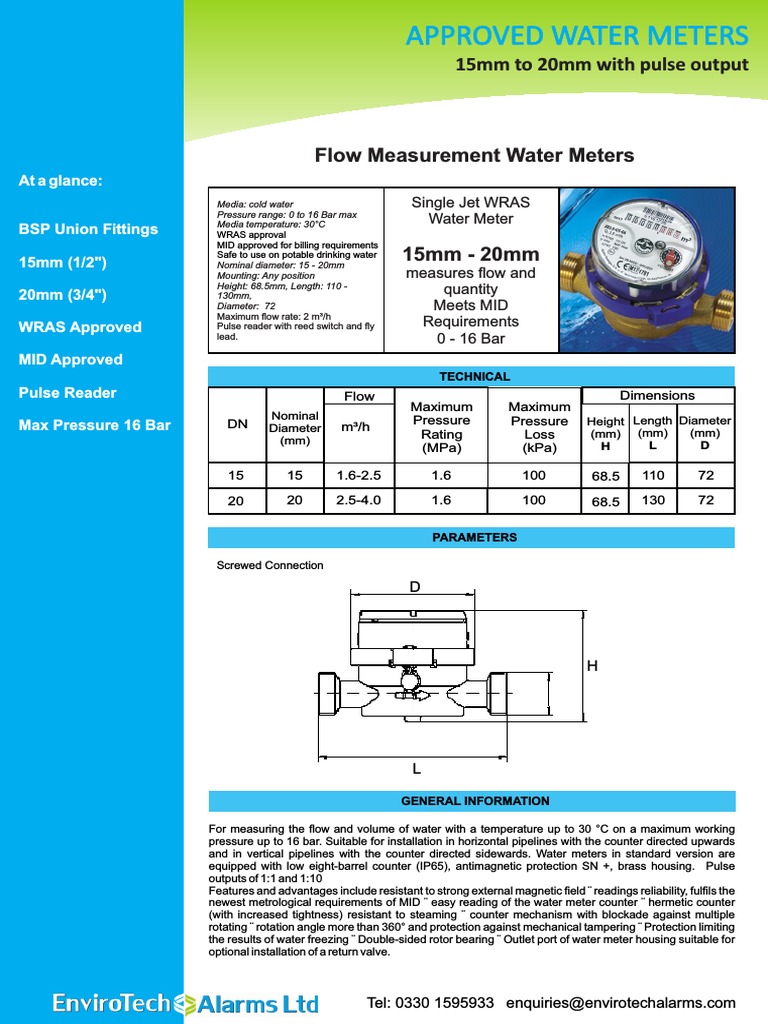 Approved Water Meters: 15mm To 20mm With Pulse Output | PDF | Flow ...