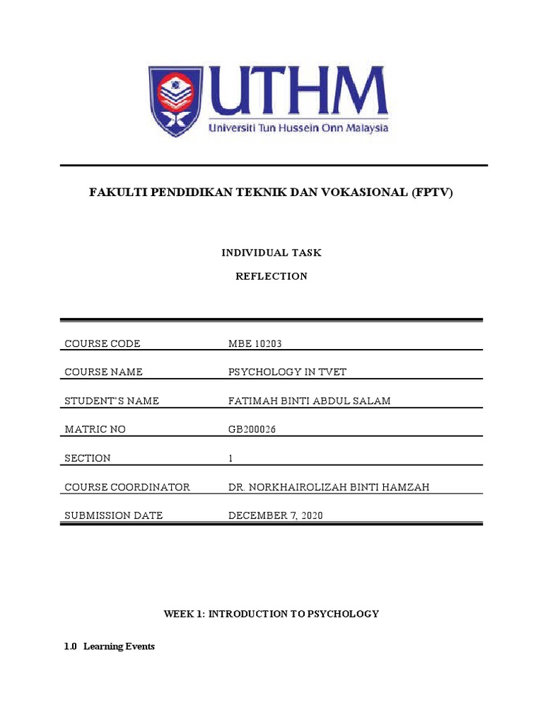 Fakulti Pendidikan Teknik Dan Vokasional Fptv Individual Task