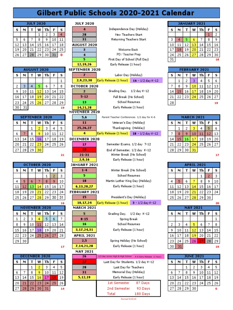 Gilbert Schools 2020-2021 Calendar | PDF | Academic Term ...