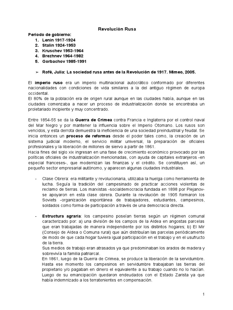 Causas y Consecuencias de la Revolución Rusa | PDF | Vladimir Lenin ...