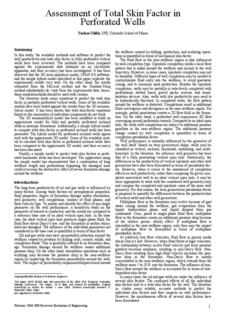 Assessment of Total Skin Factor in Perforated Wells PDF Fluid